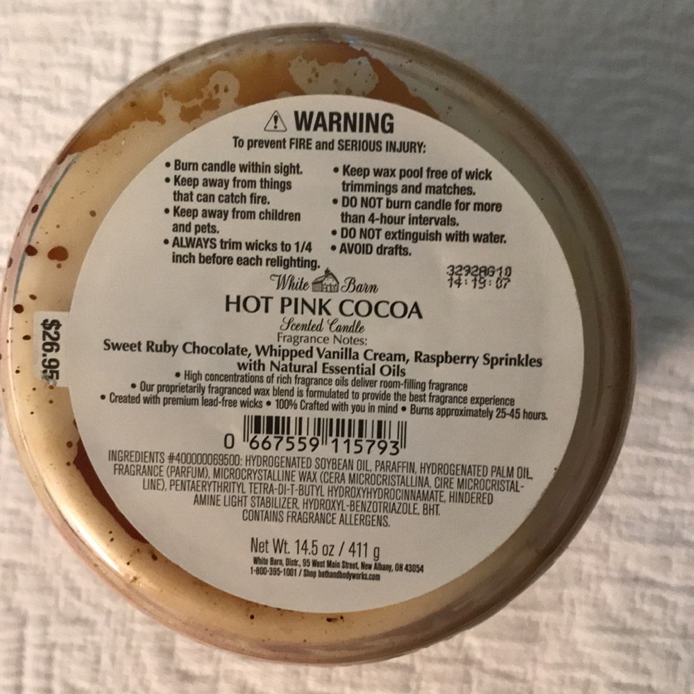 New White Barn Hot Pink Cocoa 3 Wick Candle Chocolate Vanilla Raspberry - Picture 3 of 9